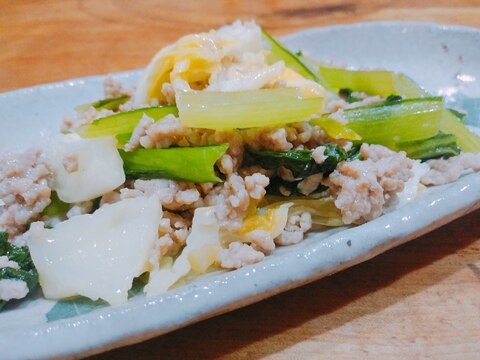 残り野菜で作れる！豚ひき肉と葉野菜の中華炒め